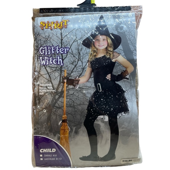 Spirit Child Halloween Costume Girl Glitter Witch Kids Event Size M 8-10 Black - Picture 13 of 13